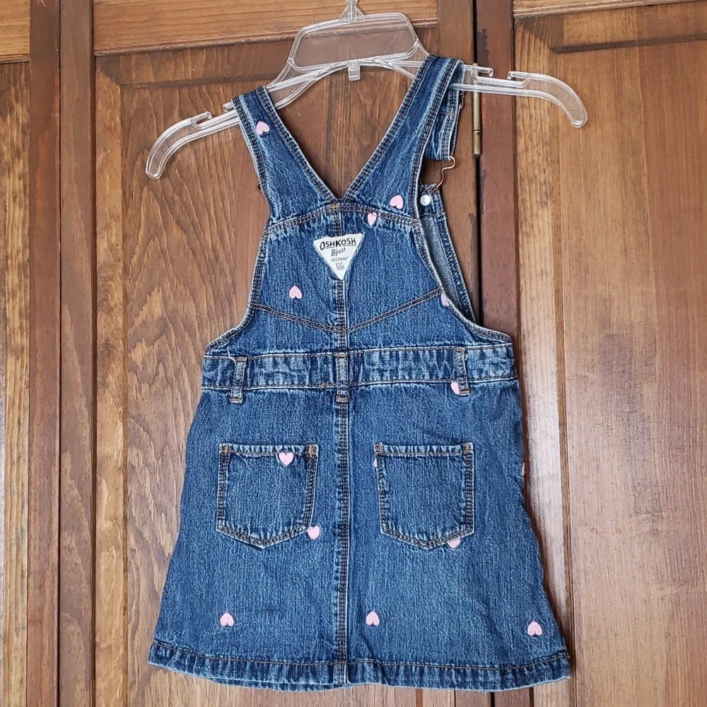 Oshkosh B'gosh Embroidered Denim Heart Jumper Dress Sz 5T